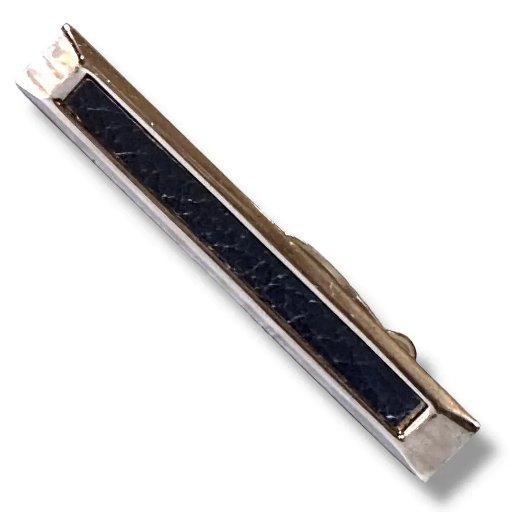 VTG Hickok Cufflinks and Tie Bar Silver Tone Blue Center Wraparound Bullet Back